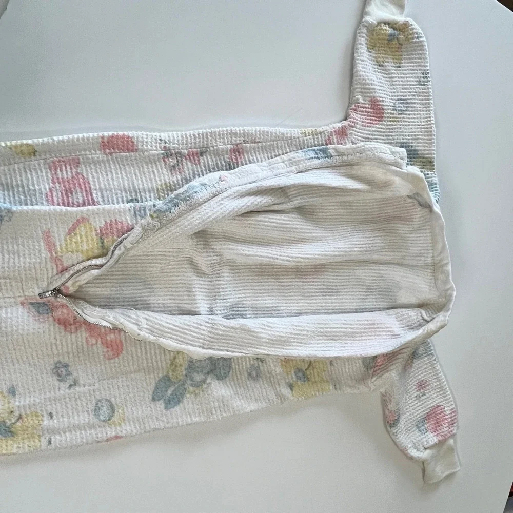 Vintage Baby Bunting Sleep Sack Waffle Knit Pastel Animal Print Zipper White